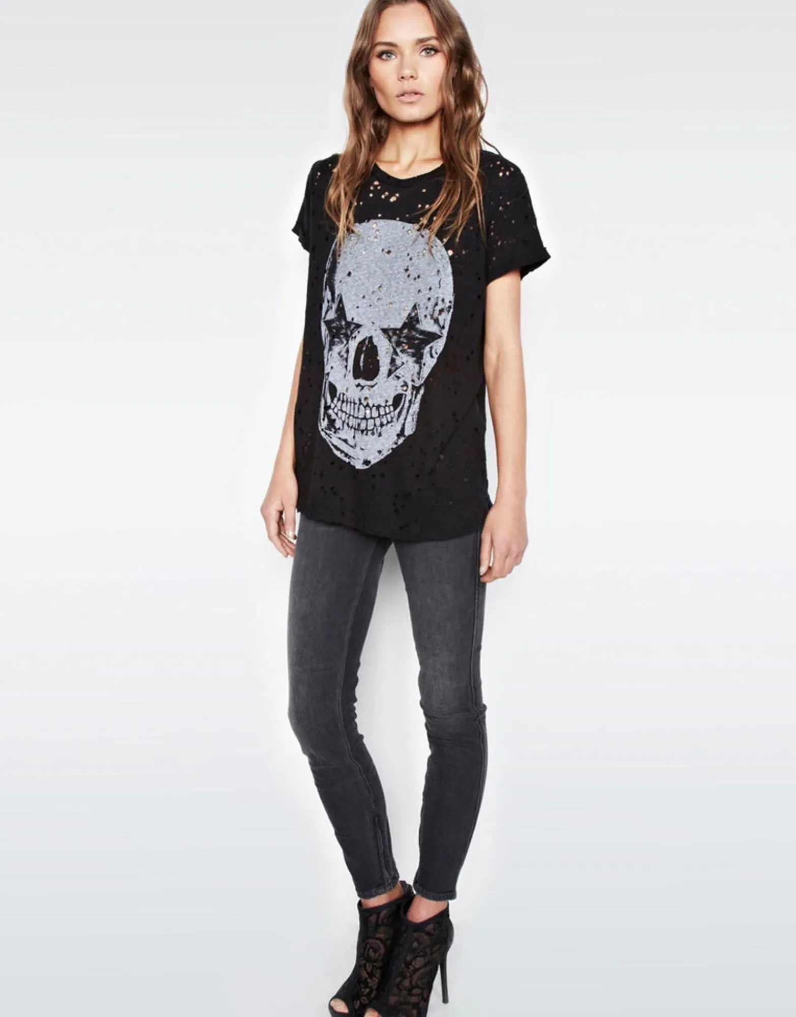 Cheap Bess Lrg Star Eye Skull S/S Roll Up Slv Vintage Tee Women Short Sleeve