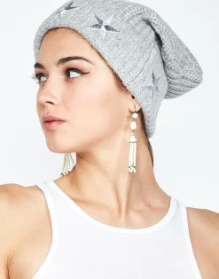 Shop Blix Silver Metallic Stars Cashmere Slouch Beanie Women Sweaters & Knits
