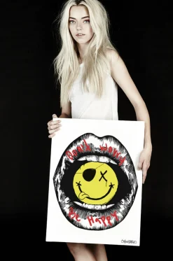 Hot Canvas Be Happy Lips Art On Decor