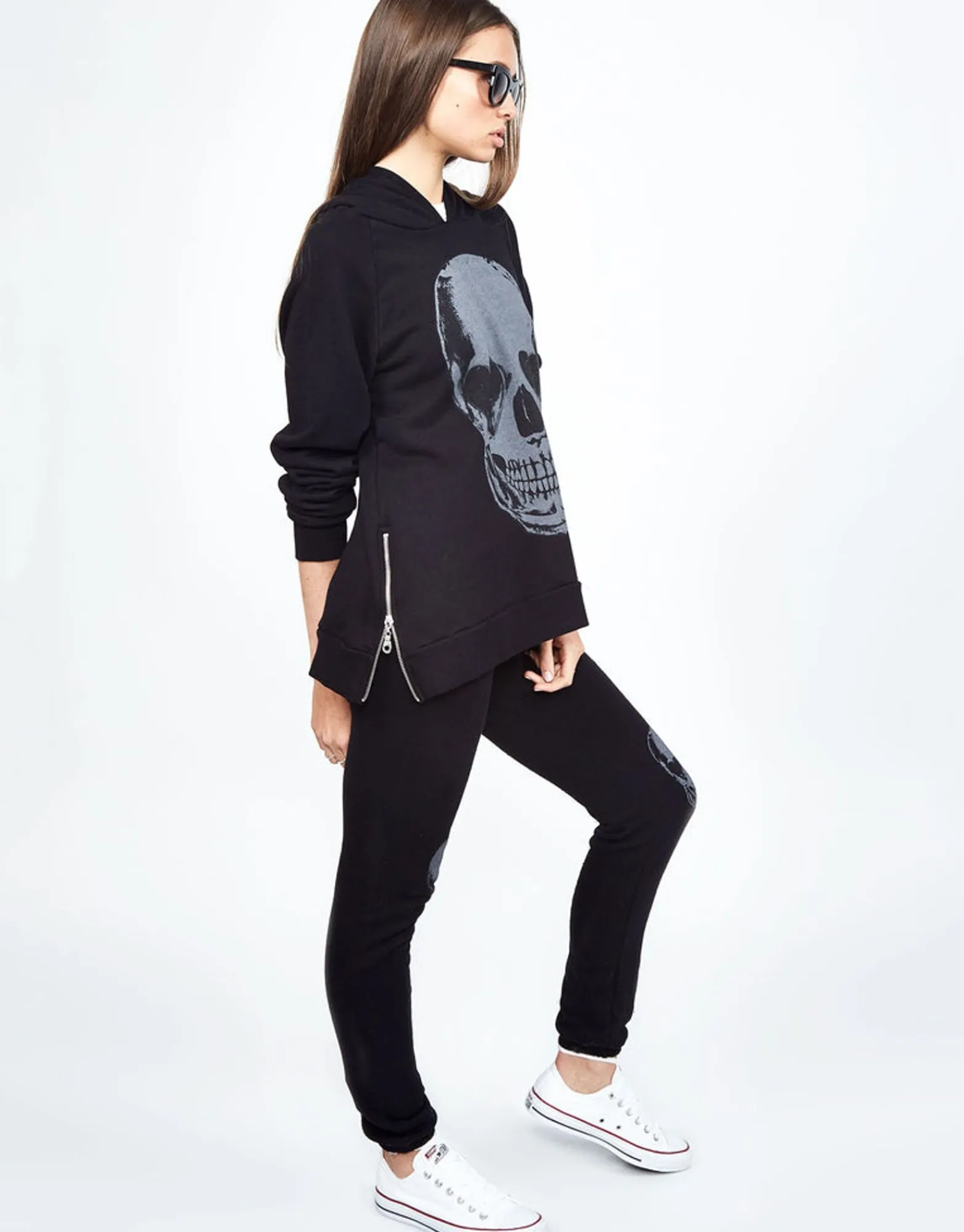 Hot Corbin Heart Eye Skull Pullover Hoodie W/ Side Zippers Women Hoodies