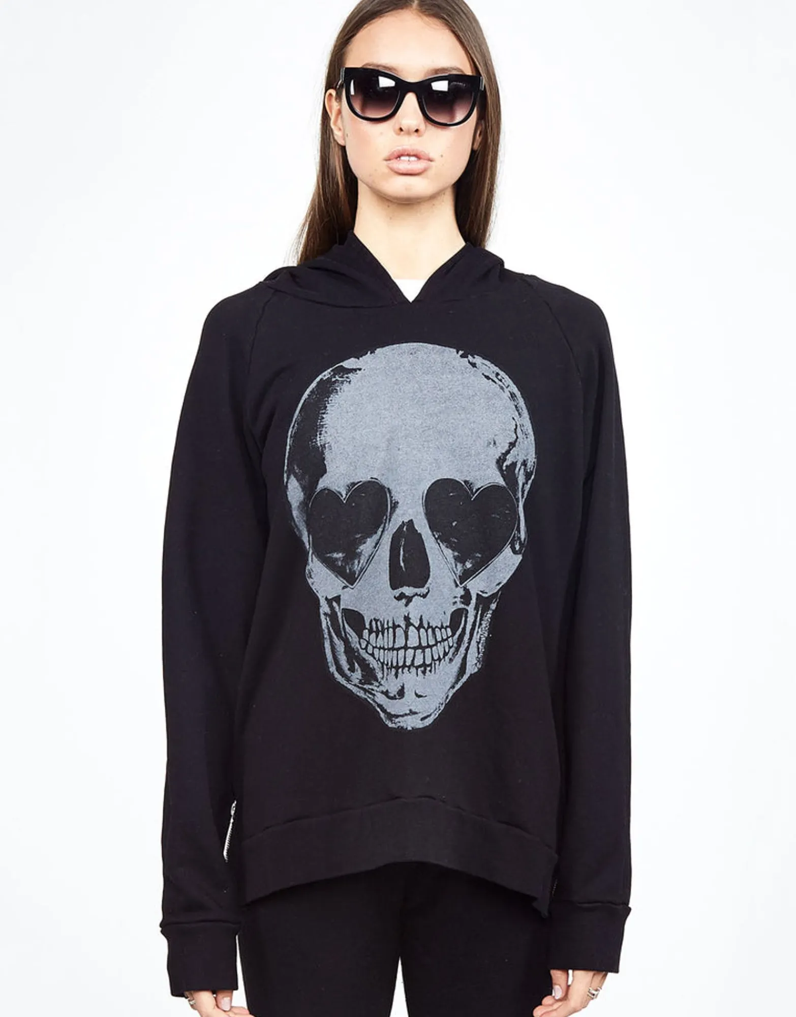 Hot Corbin Heart Eye Skull Pullover Hoodie W/ Side Zippers Women Hoodies