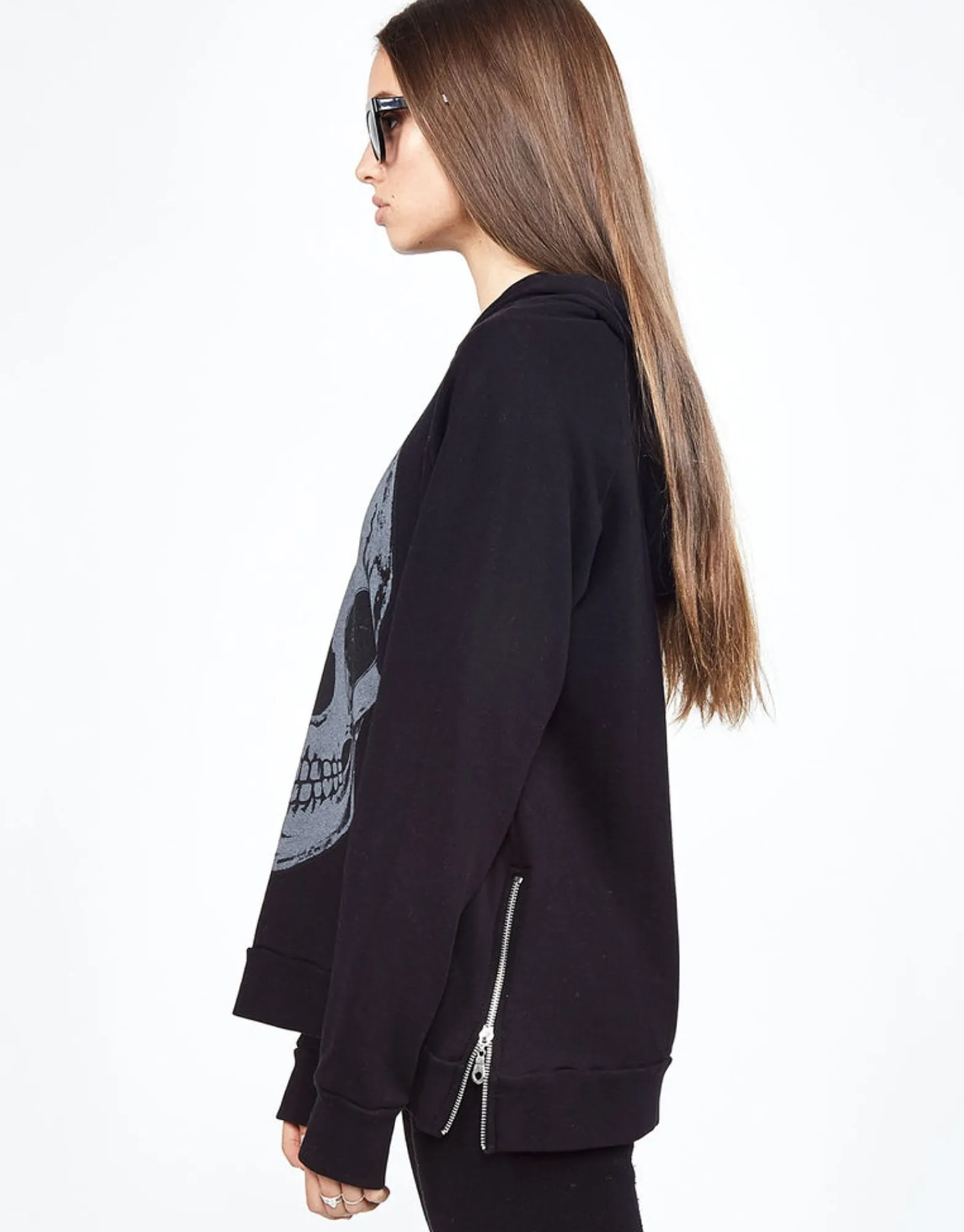Hot Corbin Heart Eye Skull Pullover Hoodie W/ Side Zippers Women Hoodies