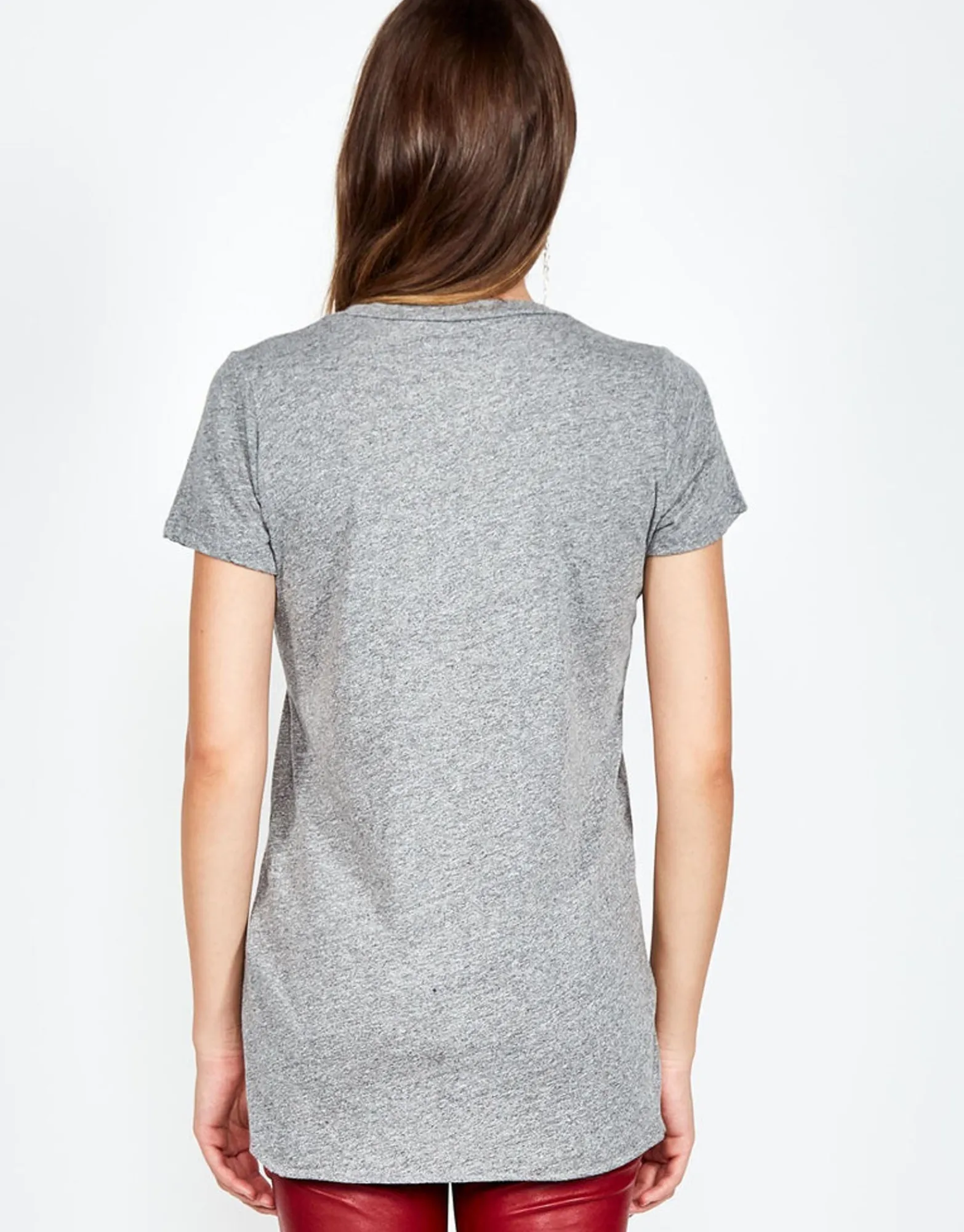 Clearance Emmalyn Pierced Biting Lip S/S V-Neck Scoop Raw Hem Tee Women Short Sleeve