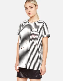 Sale Iris Brat Heart S/S Tee W/ Pocket & Scoop Hem Women Short Sleeve