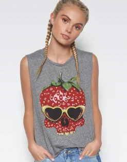 Cheap Kel Strawberry Skull Scoop Neck Muscle Tank Women Tanks