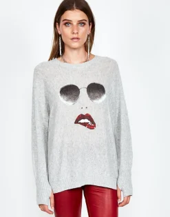 Shop Ladona Pierced Biting Lip Face Cashmere Sweater Women Sweaters & Knits