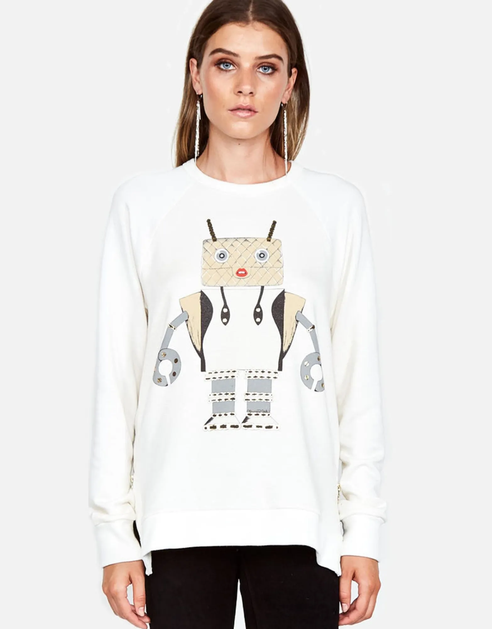 Outlet Les Fashion Robot L/S Pullover W/ Side Zippers Women Long Sleeve