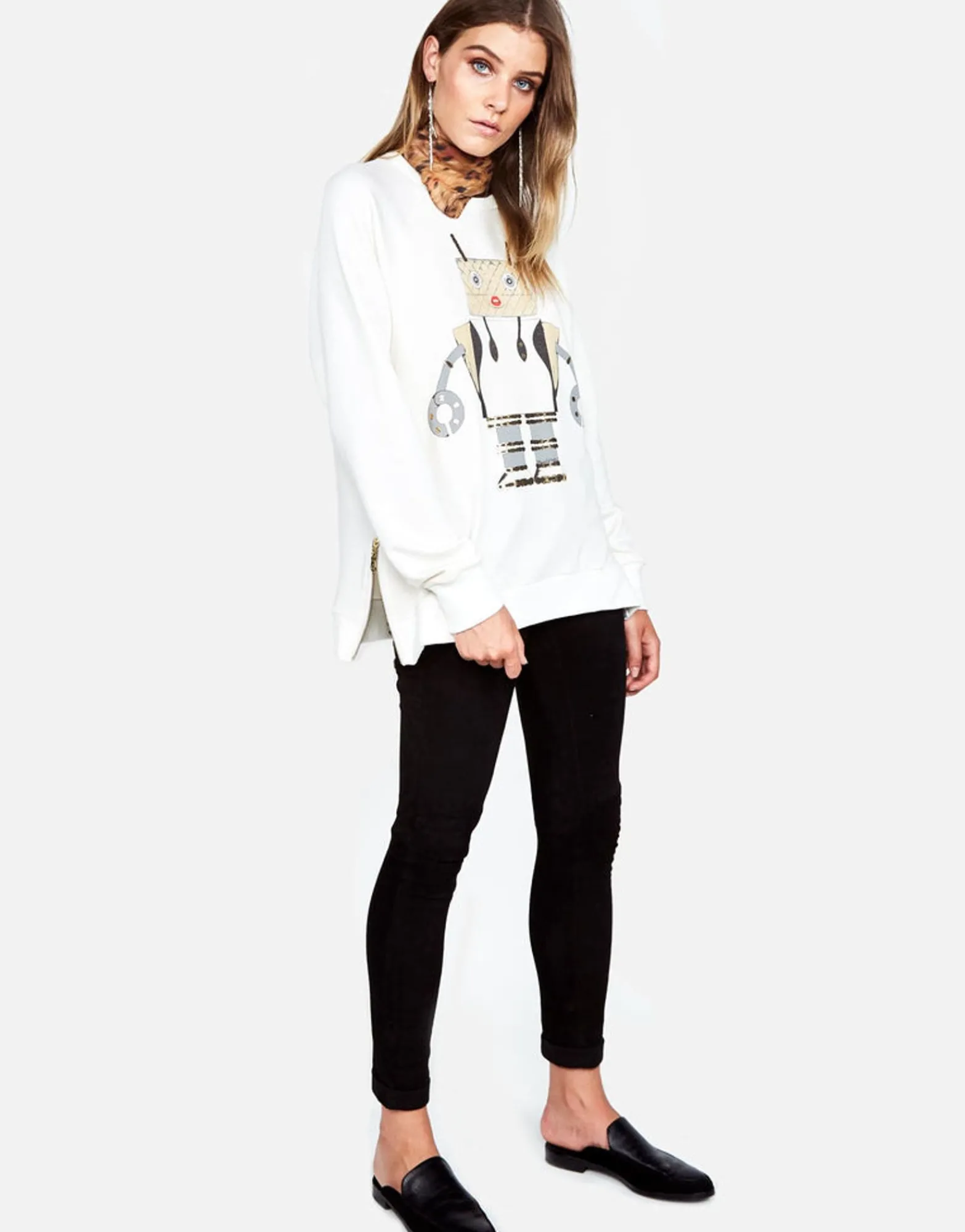 Outlet Les Fashion Robot L/S Pullover W/ Side Zippers Women Long Sleeve