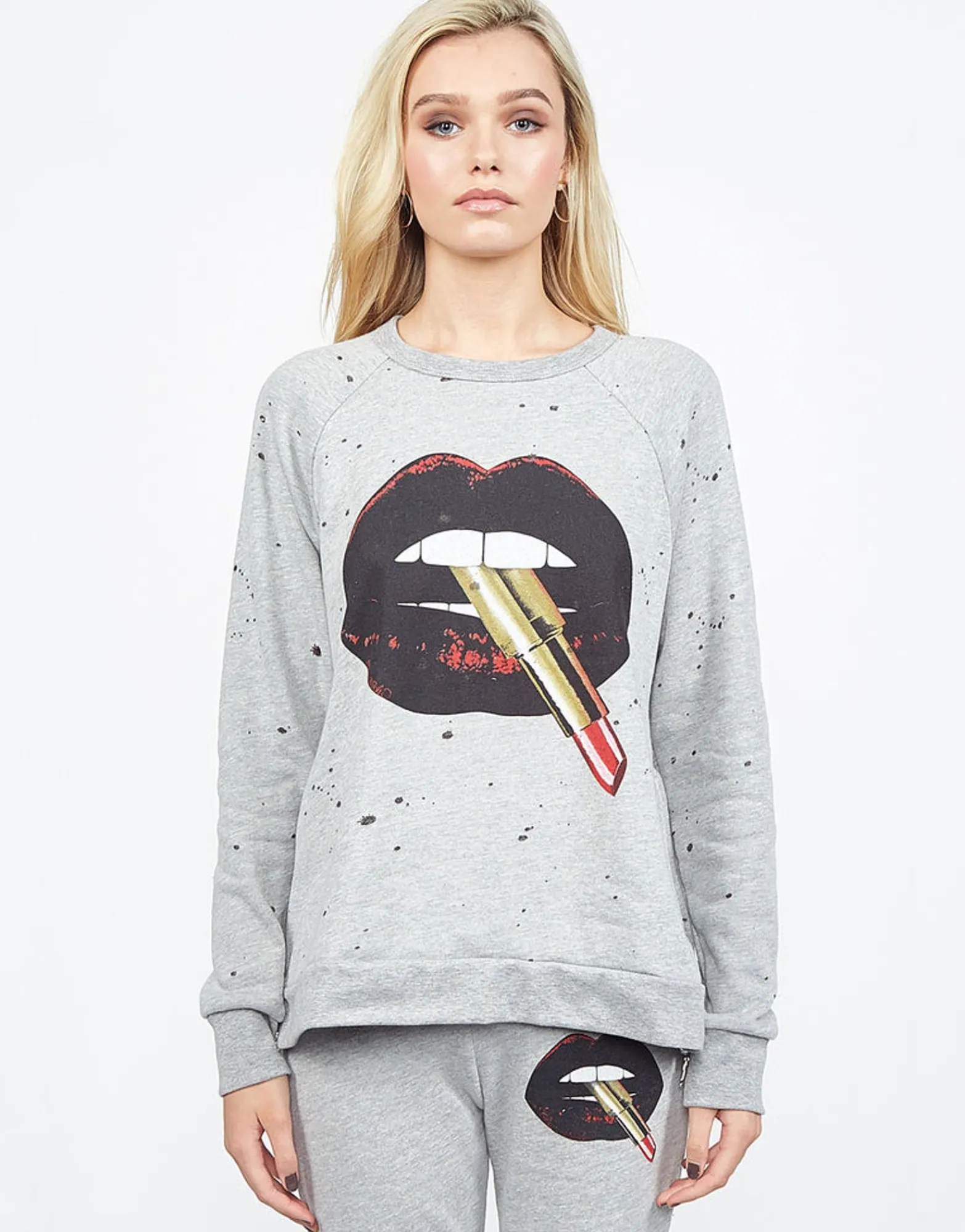 Outlet Les Lipstick Mouth L/S Pullover W/ Side Zippers Women Long Sleeve
