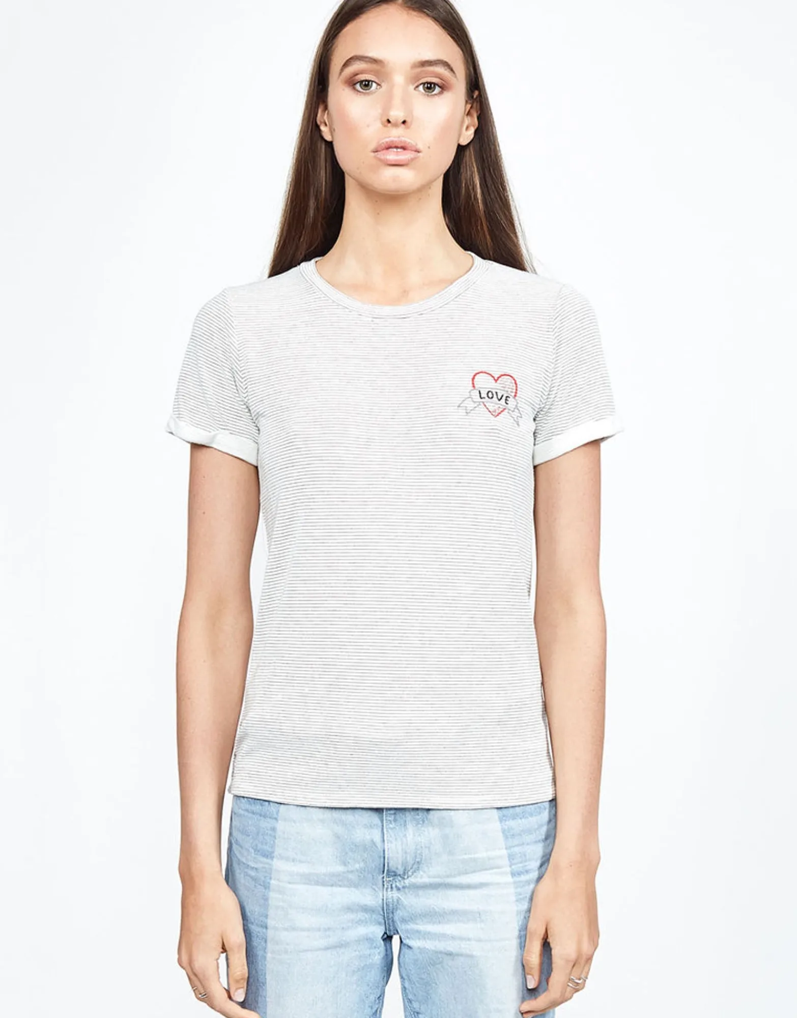 Clearance Limp Love Heart S/S Roll Up Tee For Women Women Short Sleeve