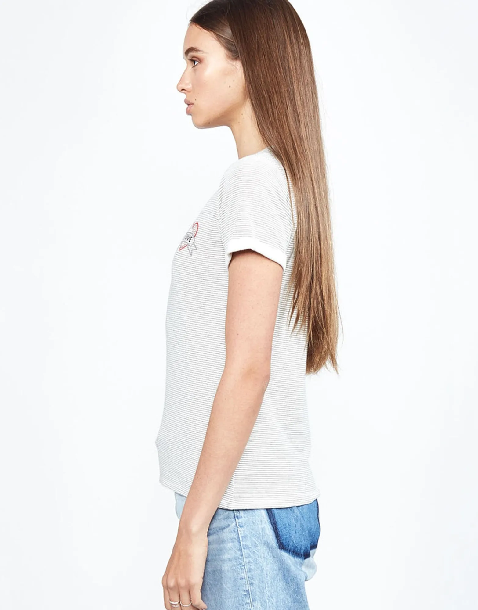 Clearance Limp Love Heart S/S Roll Up Tee For Women Women Short Sleeve