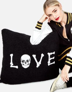 New Livie Love Bones Patch Faux Fur Pillow In Lifestyle