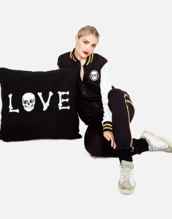 New Livie Love Bones Patch Faux Fur Pillow In Lifestyle