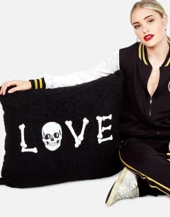 New Livie Love Bones Patch Faux Fur Pillow In Lifestyle