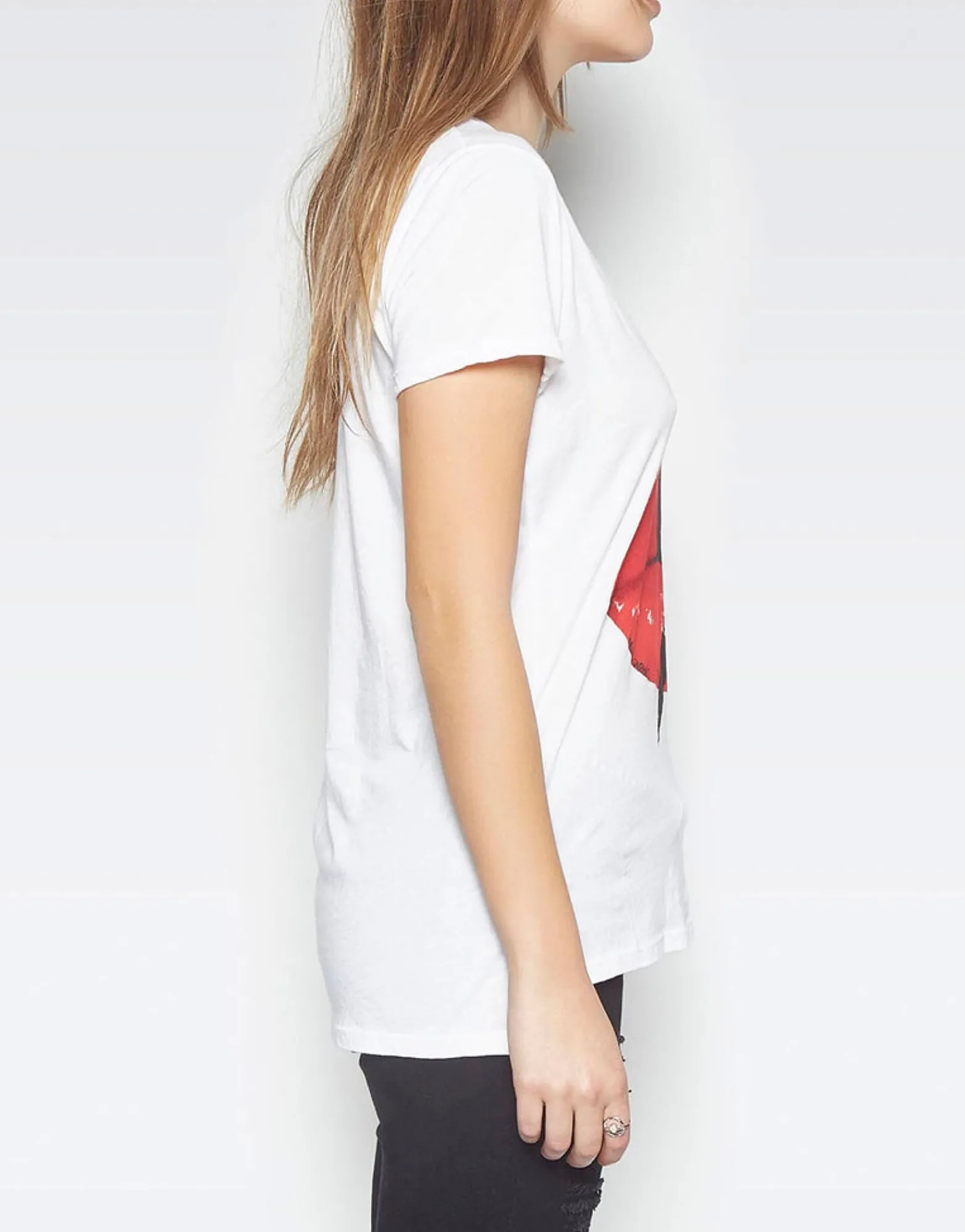Hot Niya Lightning Bolt Lip S/S V-Neck Tee W/ Side Slits Women Short Sleeve