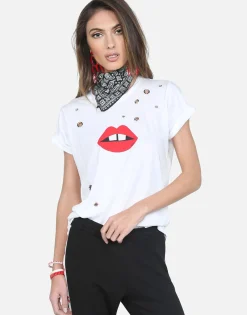 Best Sale Red Gap Mouth W/ Grommets S/S Vintage Tee - Croft Women Short Sleeve