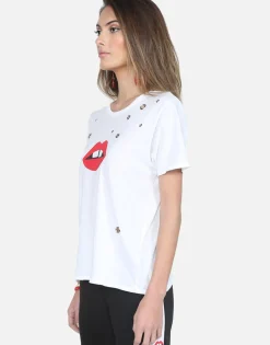 Best Sale Red Gap Mouth W/ Grommets S/S Vintage Tee - Croft Women Short Sleeve