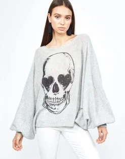 Hot Sash Heart Eye Skull Oversized Draped Cashmere Sweater Women Sweaters & Knits