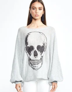 Hot Sash Heart Eye Skull Oversized Draped Cashmere Sweater Women Sweaters & Knits