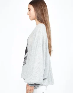 Hot Sash Heart Eye Skull Oversized Draped Cashmere Sweater Women Sweaters & Knits