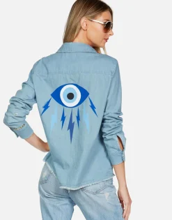 New Sloane Love You Forevers L/S Button Up Denim Shirt Women Long Sleeve