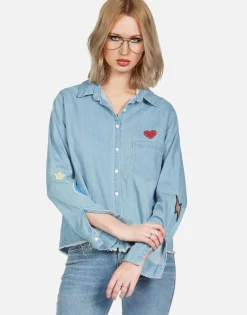 Store Sloane Love You Forevers L/S Button Up Denim Shirt Women Long Sleeve