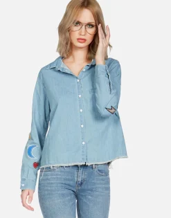 Store Sloane Love You Forevers L/S Button Up Denim Shirt Women Long Sleeve