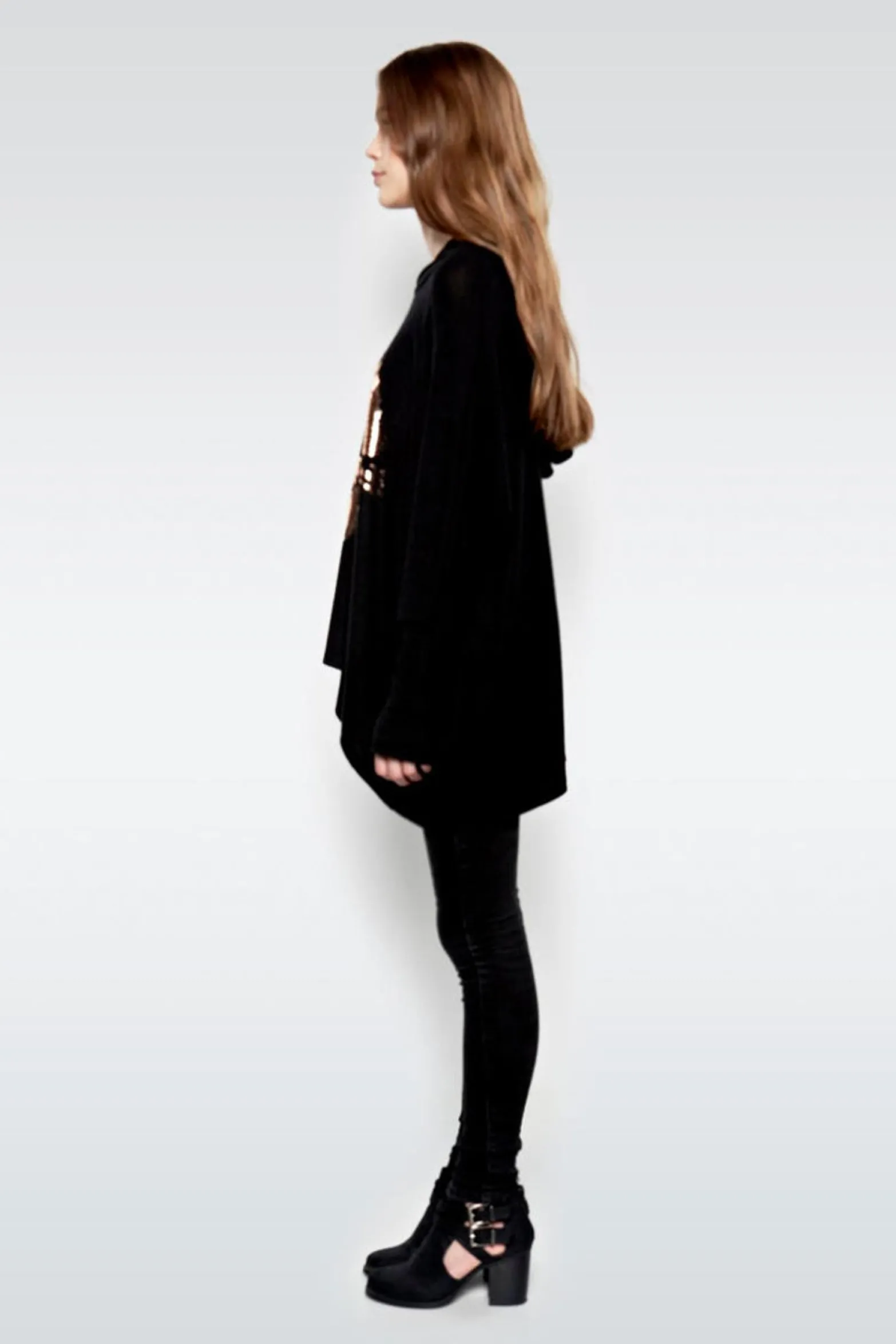 Store Wilma Rose Gold Foil Lip Oversized Pullover W/ Hood Women Hoodies