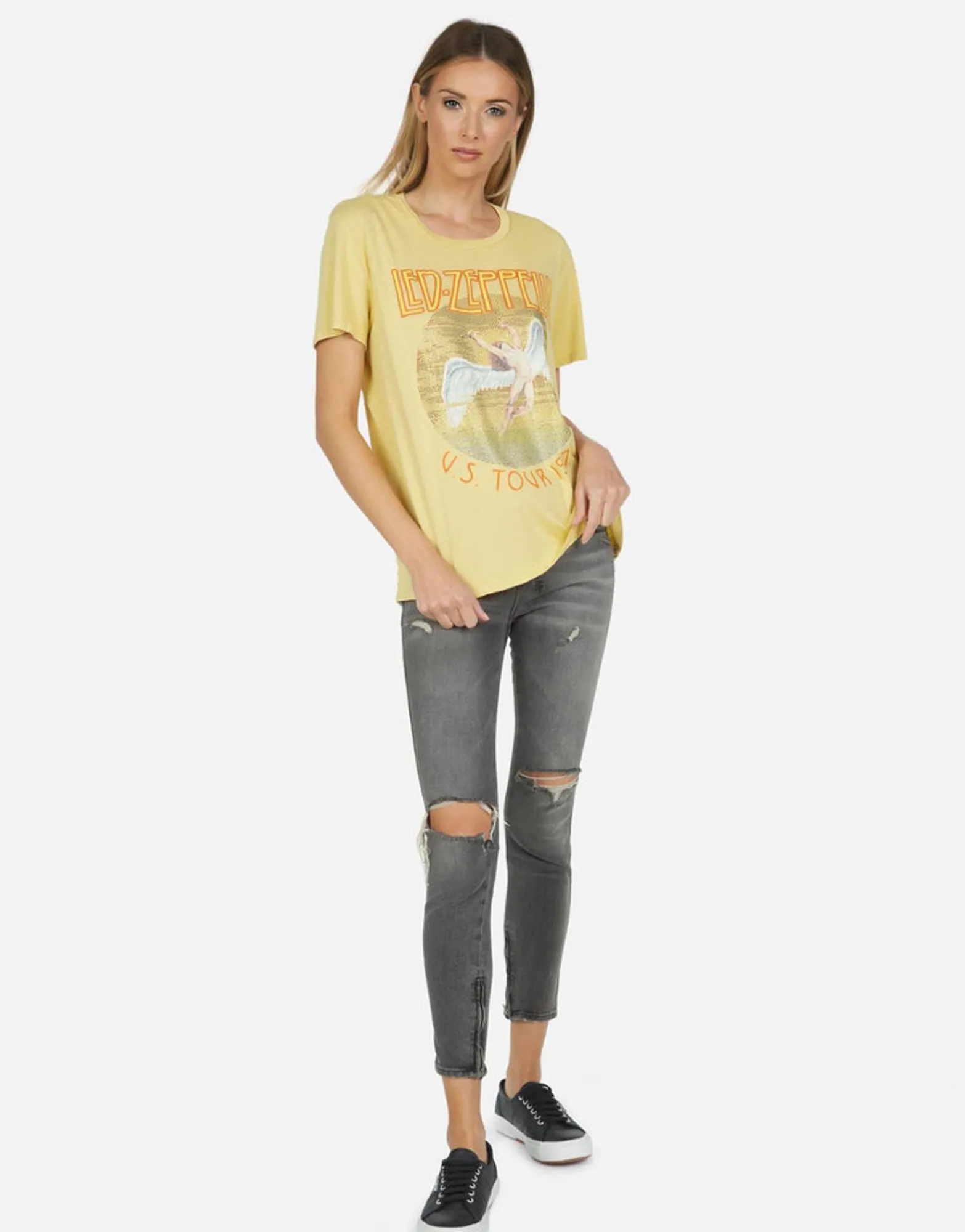 Cheap Led Zeppelin Tour 1975 Vintage Tee | Wolf By Women Short Sleeve