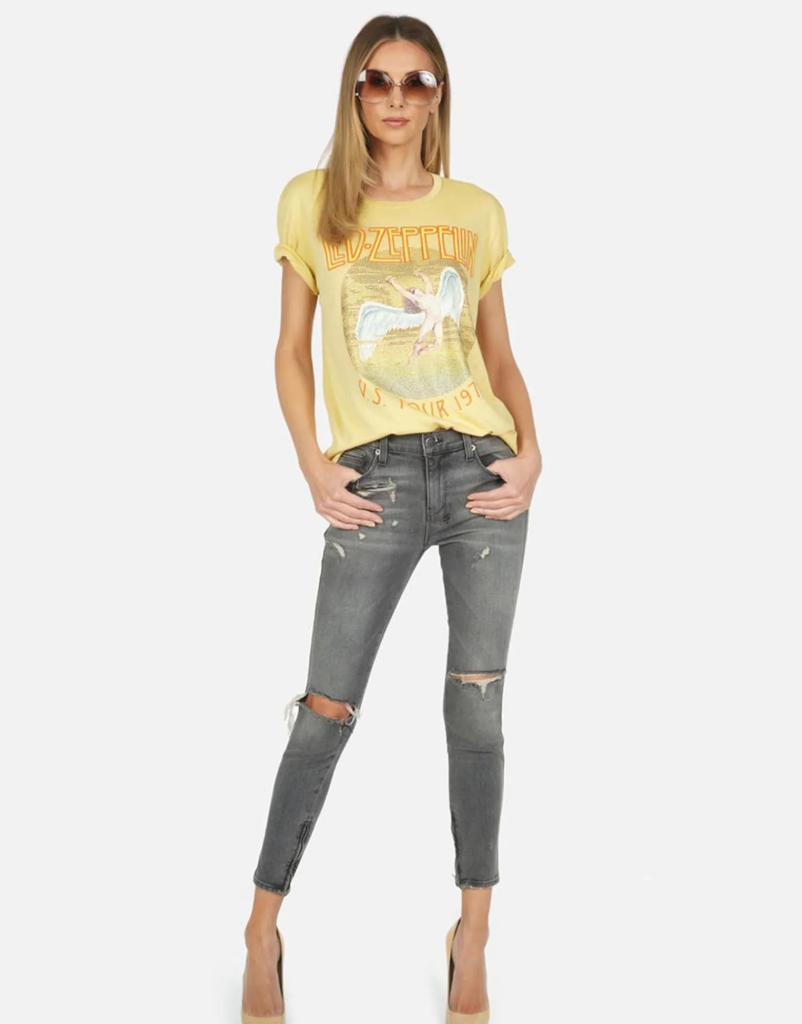 Cheap Led Zeppelin Tour 1975 Vintage Tee | Wolf By Women Short Sleeve