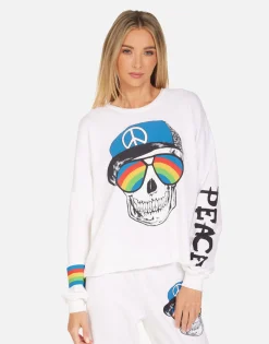 Clearance Lee Rainbow Peace Skull Women Long Sleeve