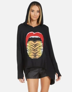 Outlet Leopard Tongue Pullover Hoodie | Wilma By Women Hoodies