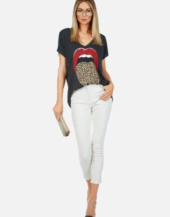 Shop Leopard Tongue Ss V-Neck Tee | April By Women Short Sleeve