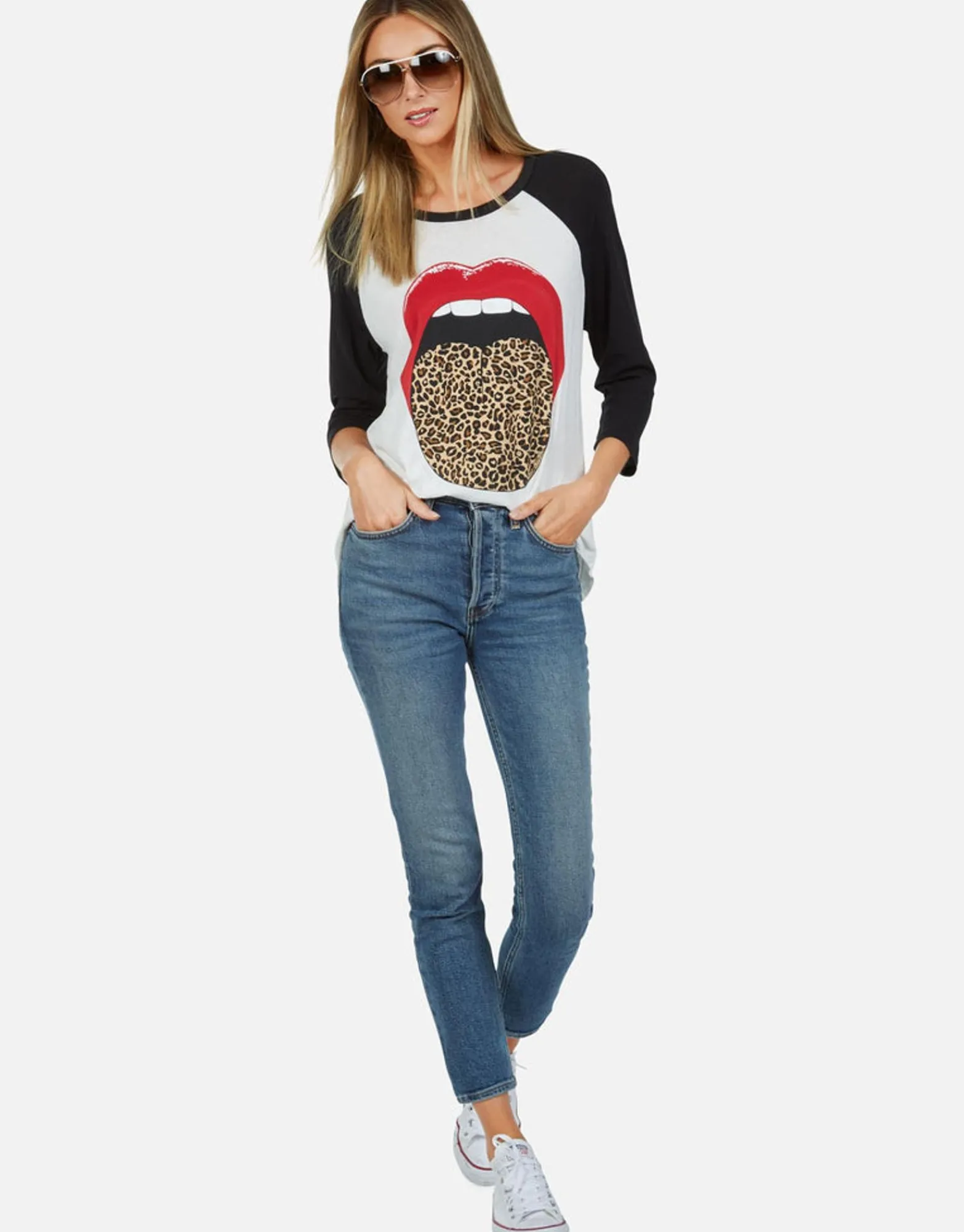 Clearance Leopard Tongue Vintage Baseball Tee | Kenya By Women Short Sleeve