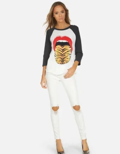 Hot Leopard Tongue Vintage Baseball Tee | Kenya By Women Short Sleeve