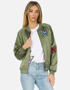 Best Levelle Butterfly Patches Green Military Bomber Jacket Women Jackets