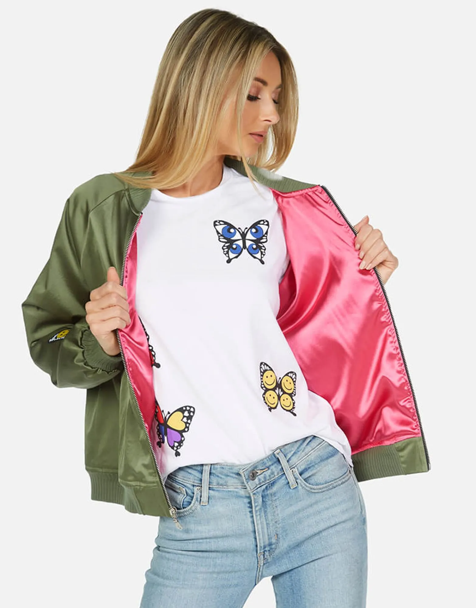 Best Levelle Butterfly Patches Green Military Bomber Jacket Women Jackets