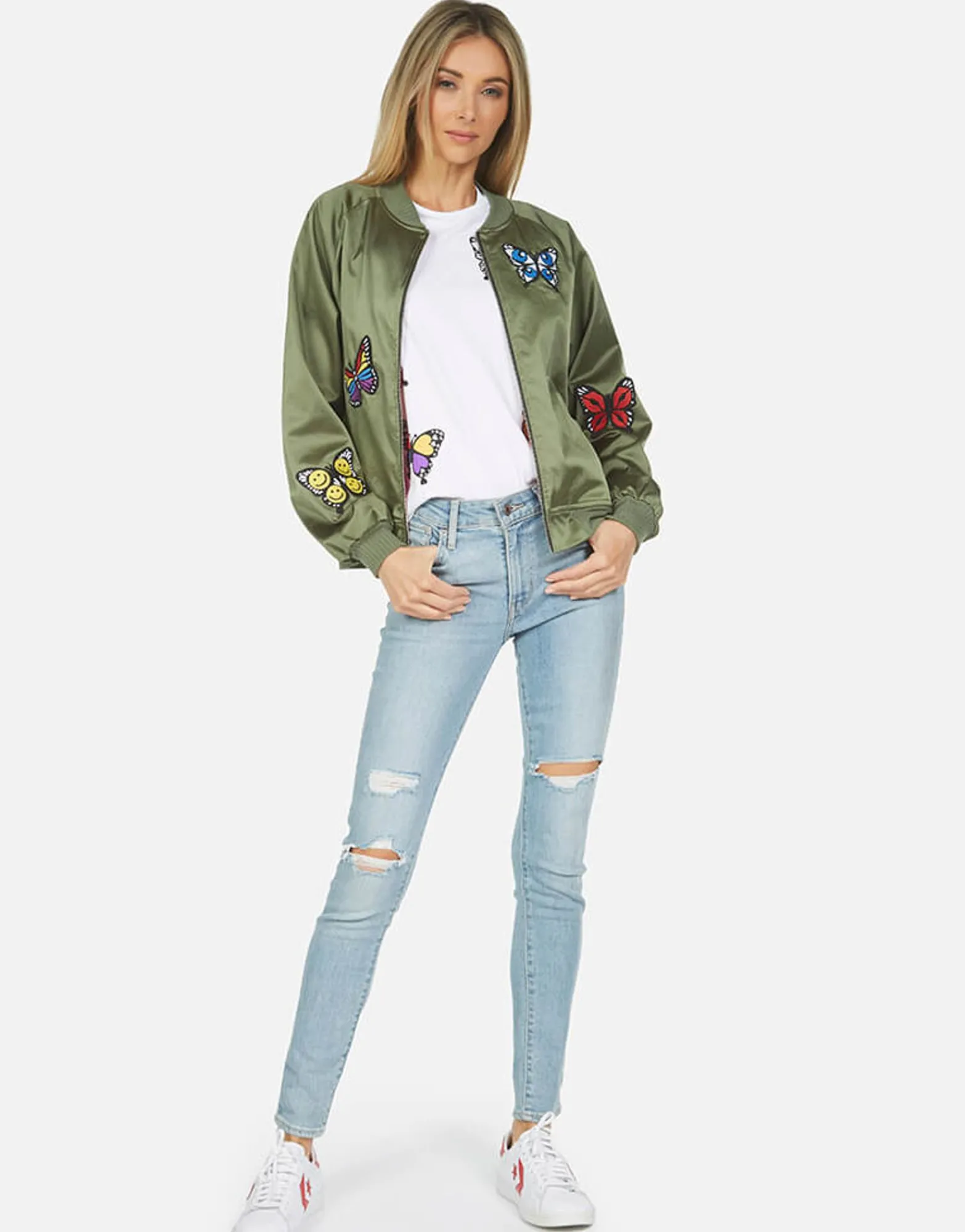 Best Levelle Butterfly Patches Green Military Bomber Jacket Women Jackets