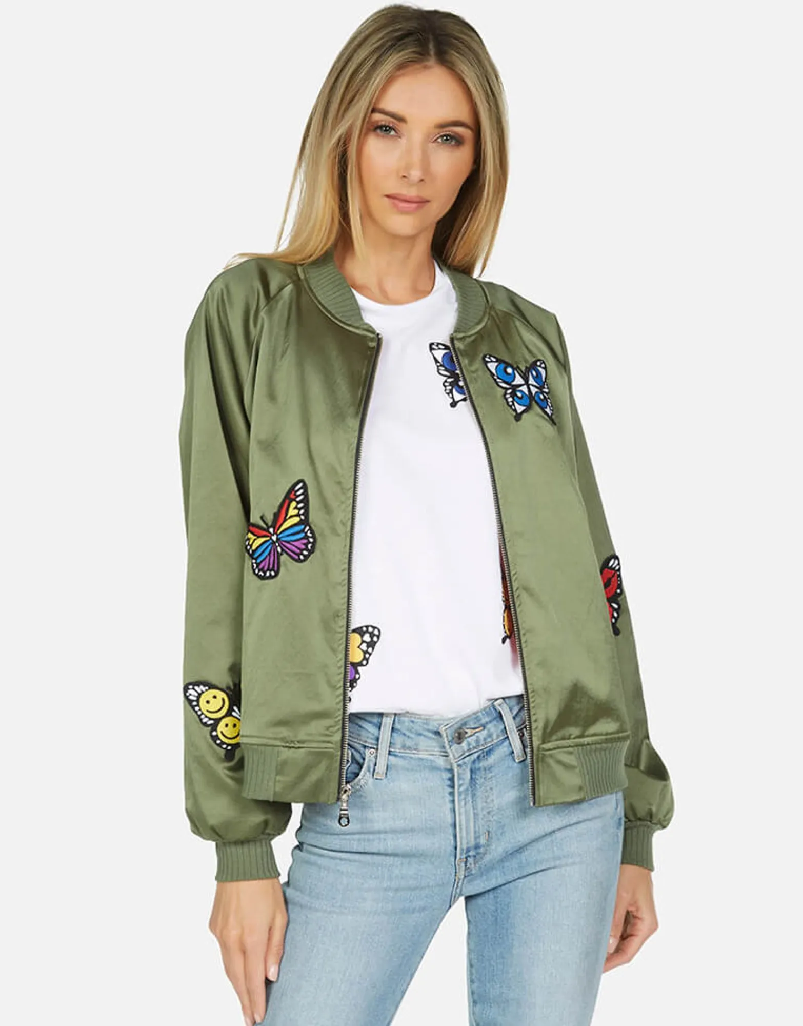 Best Levelle Butterfly Patches Green Military Bomber Jacket Women Jackets
