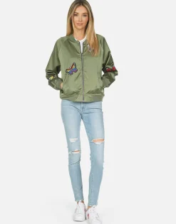 Best Levelle Butterfly Patches Green Military Bomber Jacket Women Jackets
