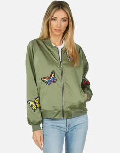 Best Levelle Butterfly Patches Green Military Bomber Jacket Women Jackets