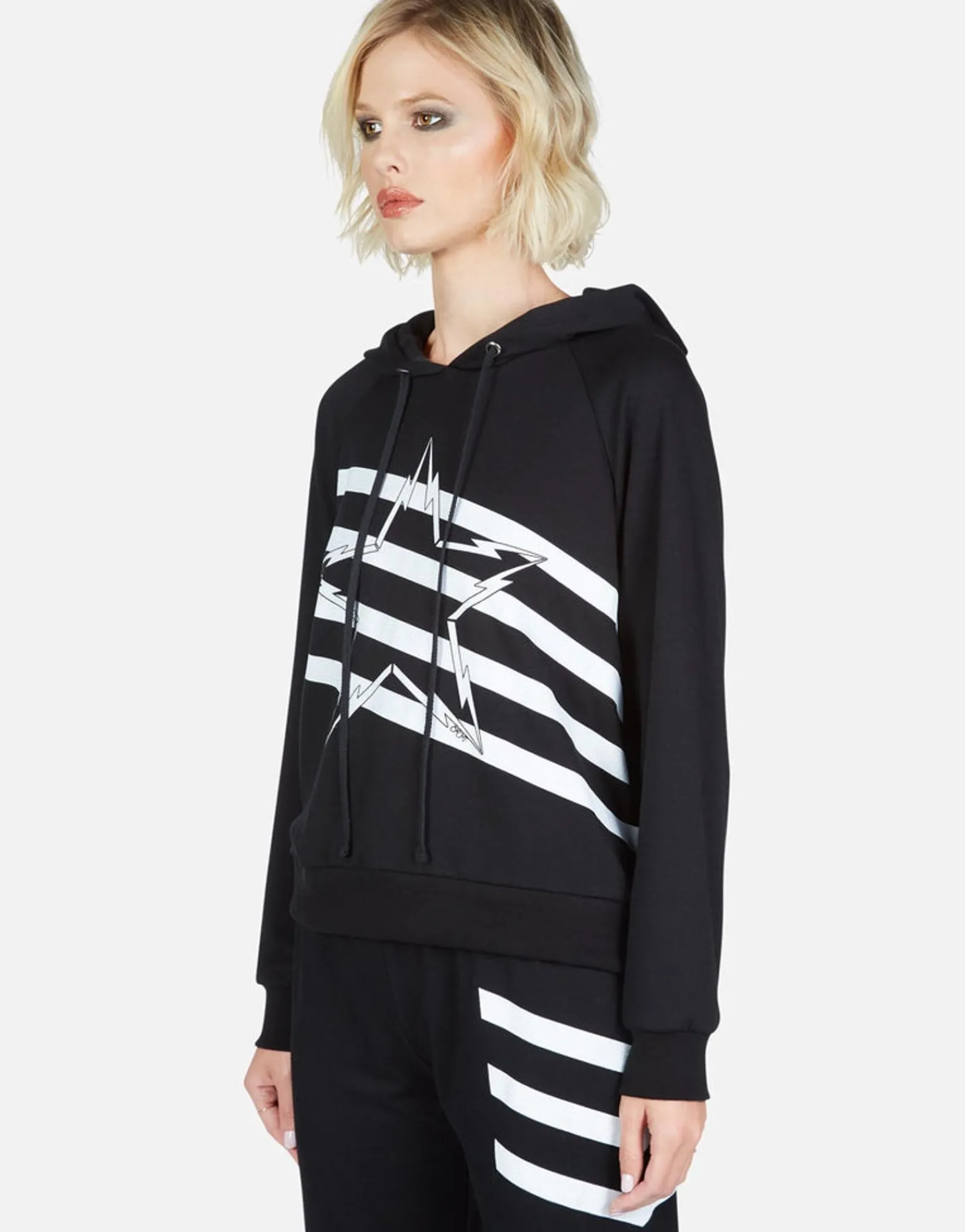 Cheap Lightning Bolt Star Pullover Hoodie W/ Side Zippers | Corbin Women Hoodies