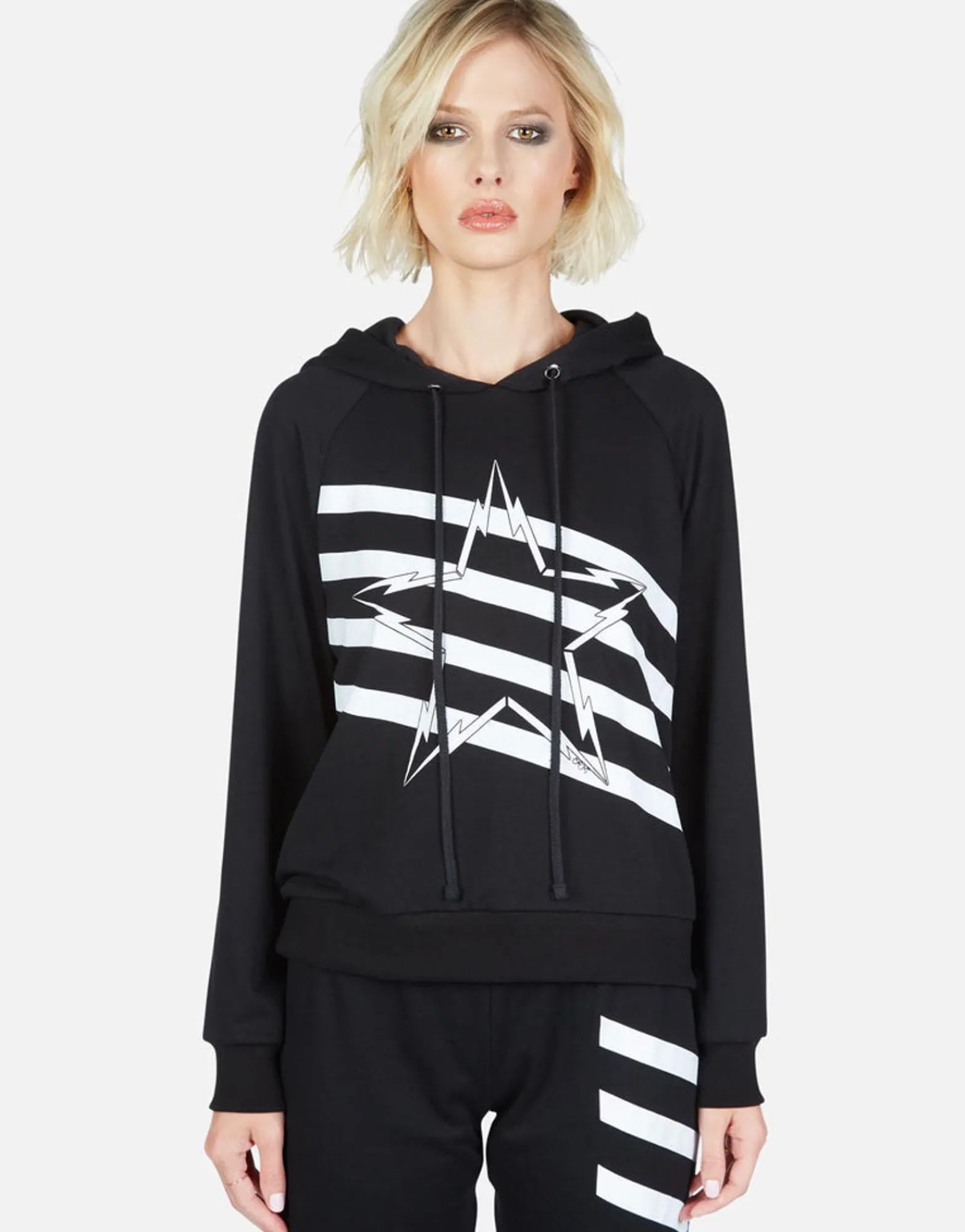 Cheap Lightning Bolt Star Pullover Hoodie W/ Side Zippers | Corbin Women Hoodies