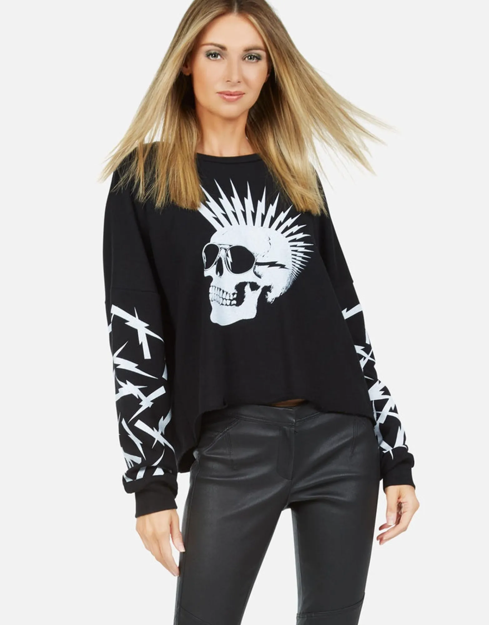 Fashion Lightning Skull Drop Shoulder Pullover | Lee By Women Long Sleeve