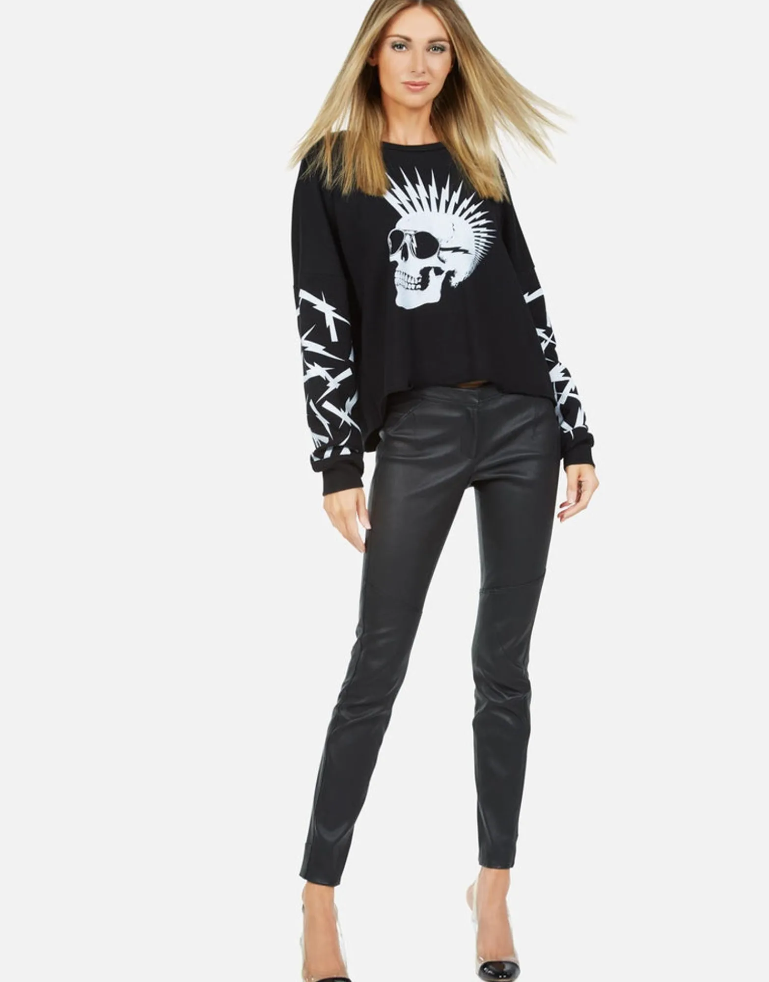 Fashion Lightning Skull Drop Shoulder Pullover | Lee By Women Long Sleeve