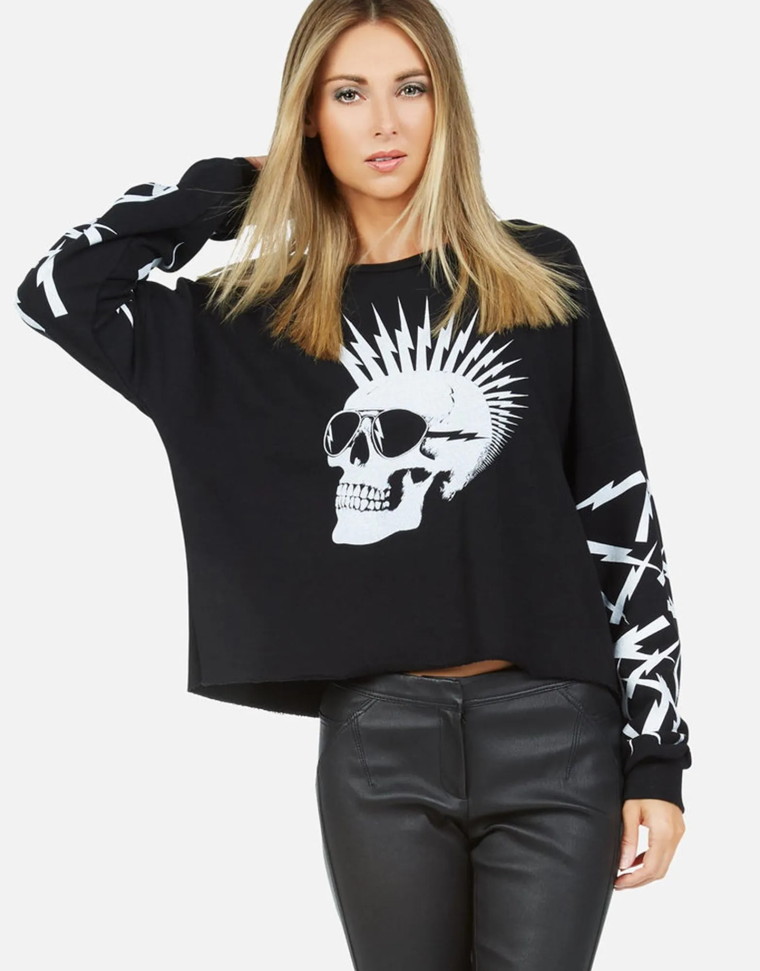Fashion Lightning Skull Drop Shoulder Pullover | Lee By Women Long Sleeve