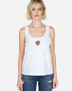 Best Lightning Stem Rose Embroidered Tank Tee | Ashlin By Women Tanks