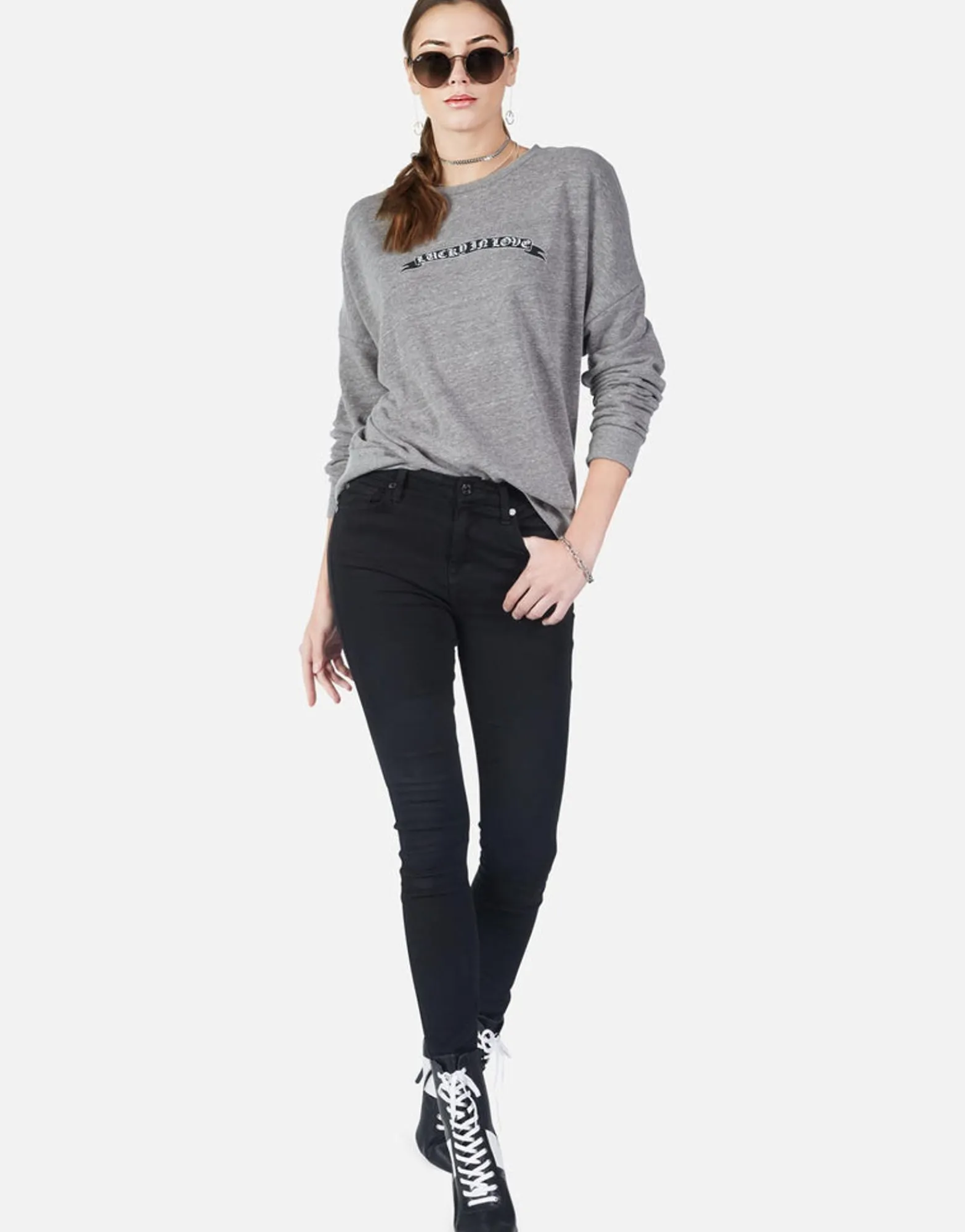 Hot Lucky In Love Oversized Drop Shoulder Pullover W/ Holes | Flora Women Long Sleeve