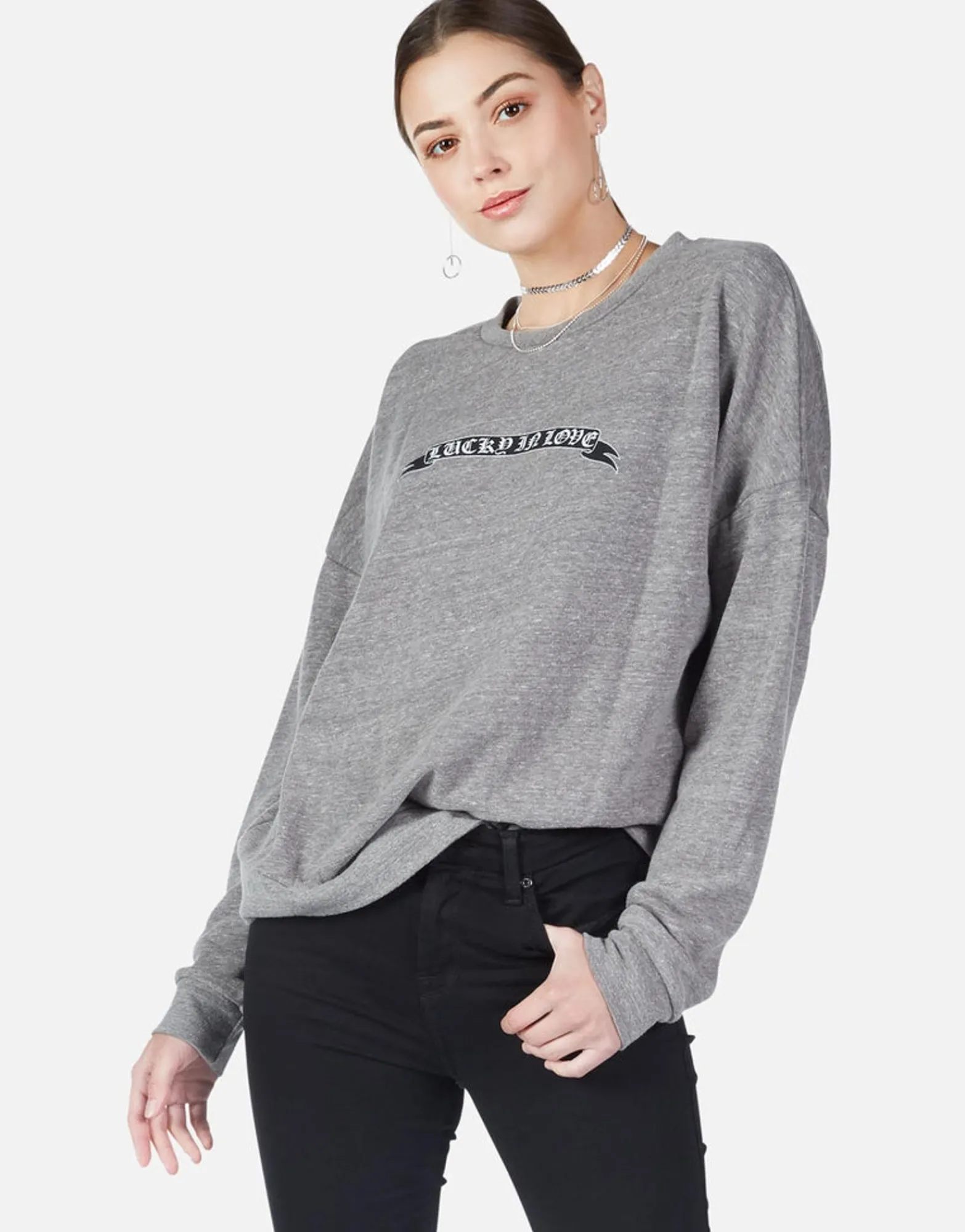 Hot Lucky In Love Oversized Drop Shoulder Pullover W/ Holes | Flora Women Long Sleeve