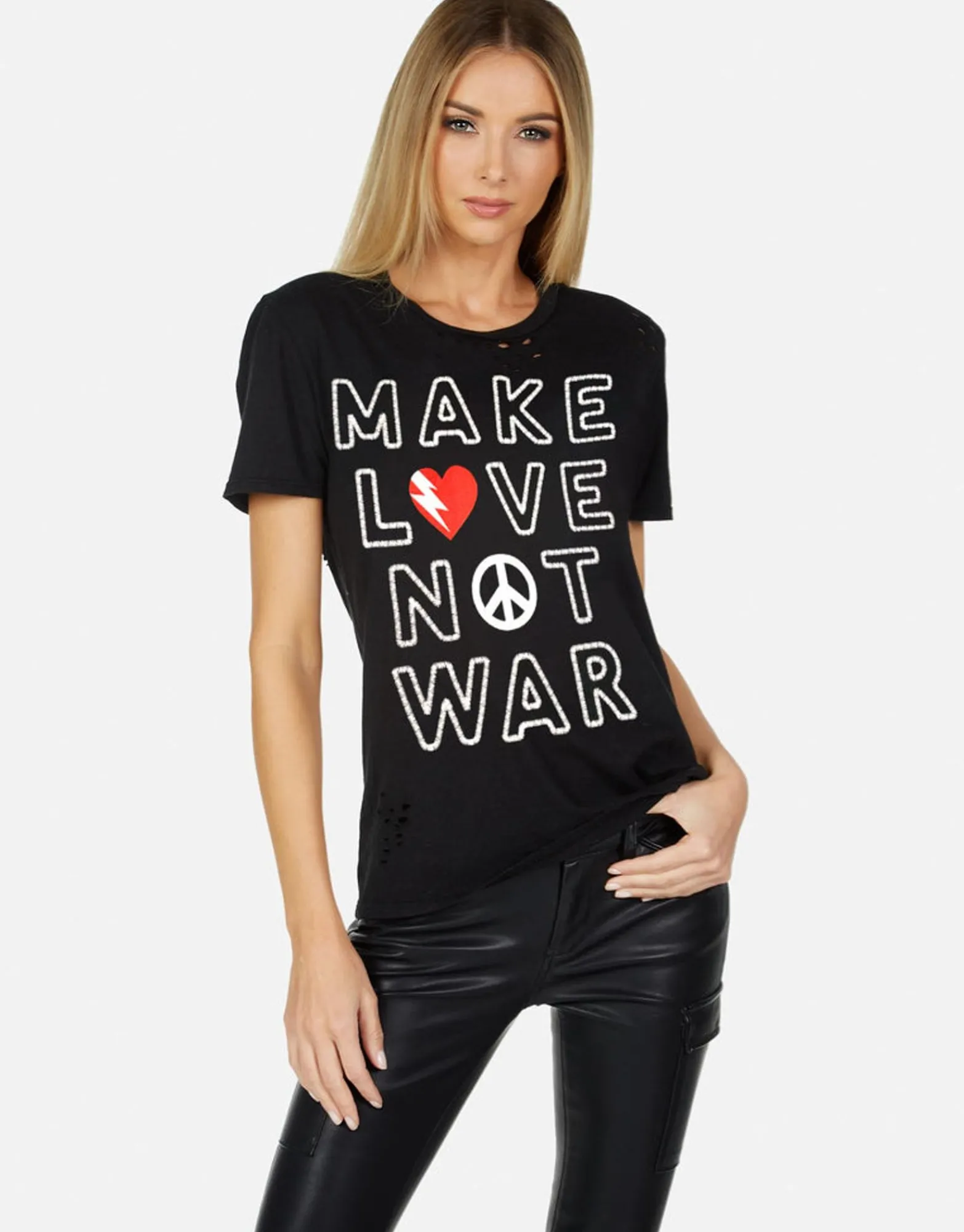 Discount Make Love Not War Classic Tee W/ Holes | Wolf X By Women Short Sleeve